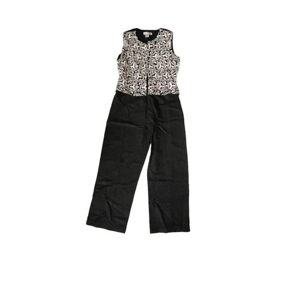 Vintage 1990s Newport News Jumpsuit Linen Blend Bohemian Black 8 Petite EUC - Picture 1 of 12